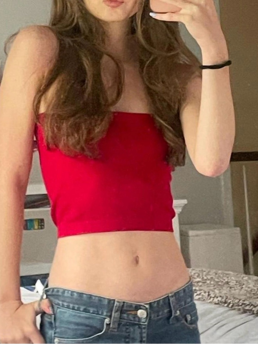 Red Strapless Crop Top - Women's Tube Top